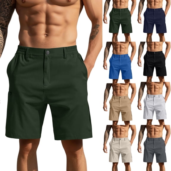 JoveMarine Men's Straight Leg Cargo Shorts with Zipper Pockets, Loose Fit Casual Work Shorts for Outdoor, Exercise and Daily Wear Army Green L