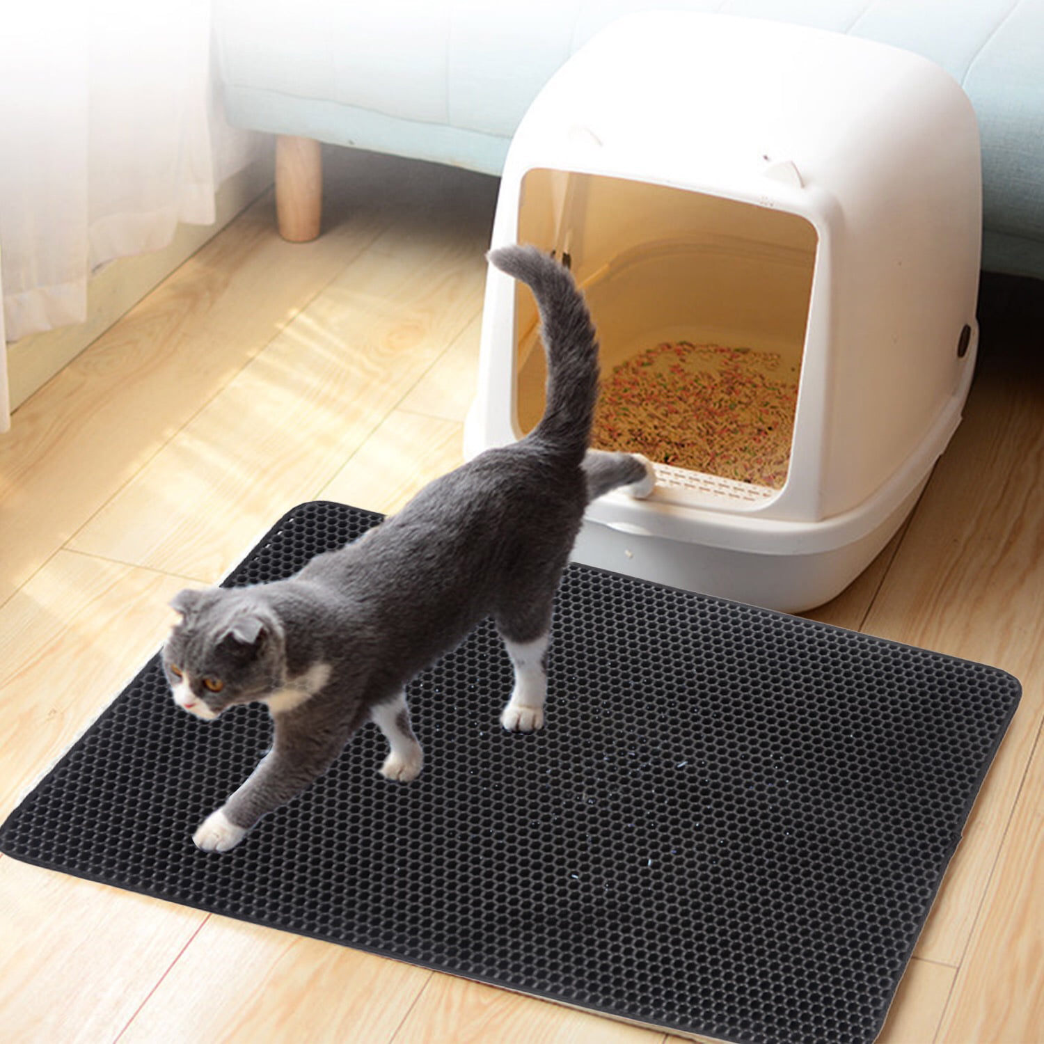 30cm Cat Litter Mat，Litter Trapping Mat，Honeycomb Double-Layer Design Waterproof Urine Proof Material，Easy Clean Scatter Control，Available in 12 Sizes and 10 Colors.beige-30