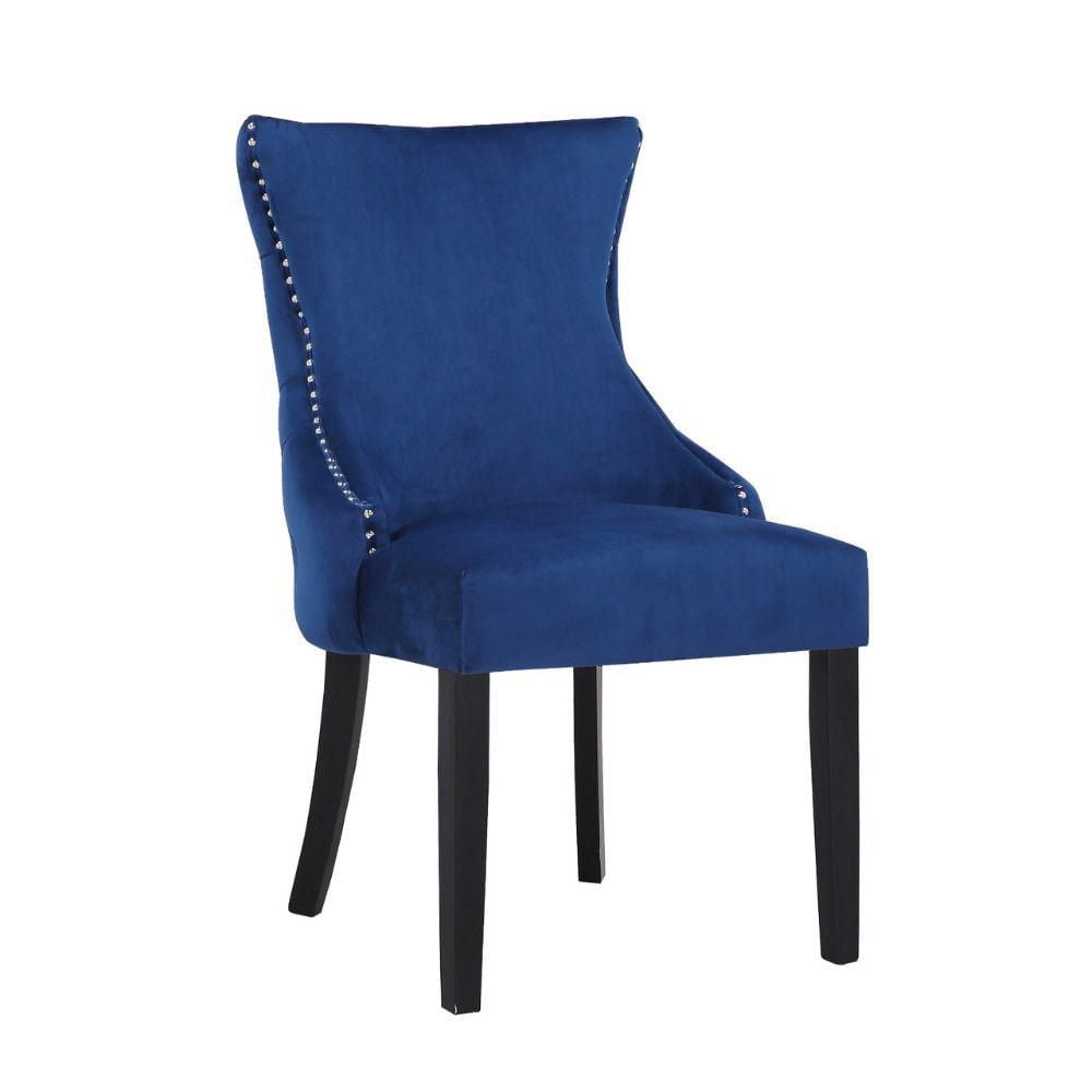 Ensemble de 2 chaises de salle à manger Storm – Chaises d'appoint de salle à manger classiques et modernes en velours bleu avec rembourrage confortable et pieds en bois noir élégants, parfaites pour l
