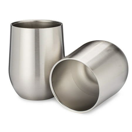 Palmetto Double Wine - Insulated Stemless Wine Glasses - Set of 2 Double Walled Stainless Steel Lowball Tumbler 11 oz - Shatterproof - BPA Free Healthy Choice - Dishwasher Safe - Best Value