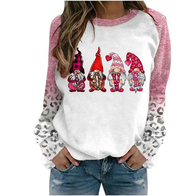 VALMASS Plus Size Valentine'S Day Sweat-Shirts à Manches Raglan Imprimé Mode Hauts Confortables Décontractés Sweat-Shirts à Tunique à Col Rond (4XL, Rose-C)