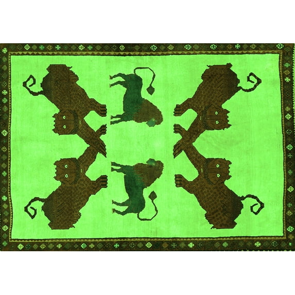 Ahgly Company Indoor Rectangle Animal Green Traditional Area Rugs, 3' x 5'