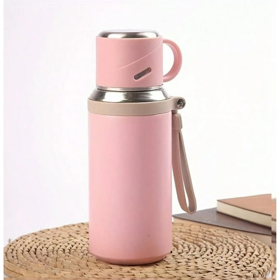 600ml 21 Oz Large Capacity 316 Stainless Steel Vacuum Bottle, Cap & Cup Hot Water Cup, Double Insulation, Ultra Portable, Versatile Design