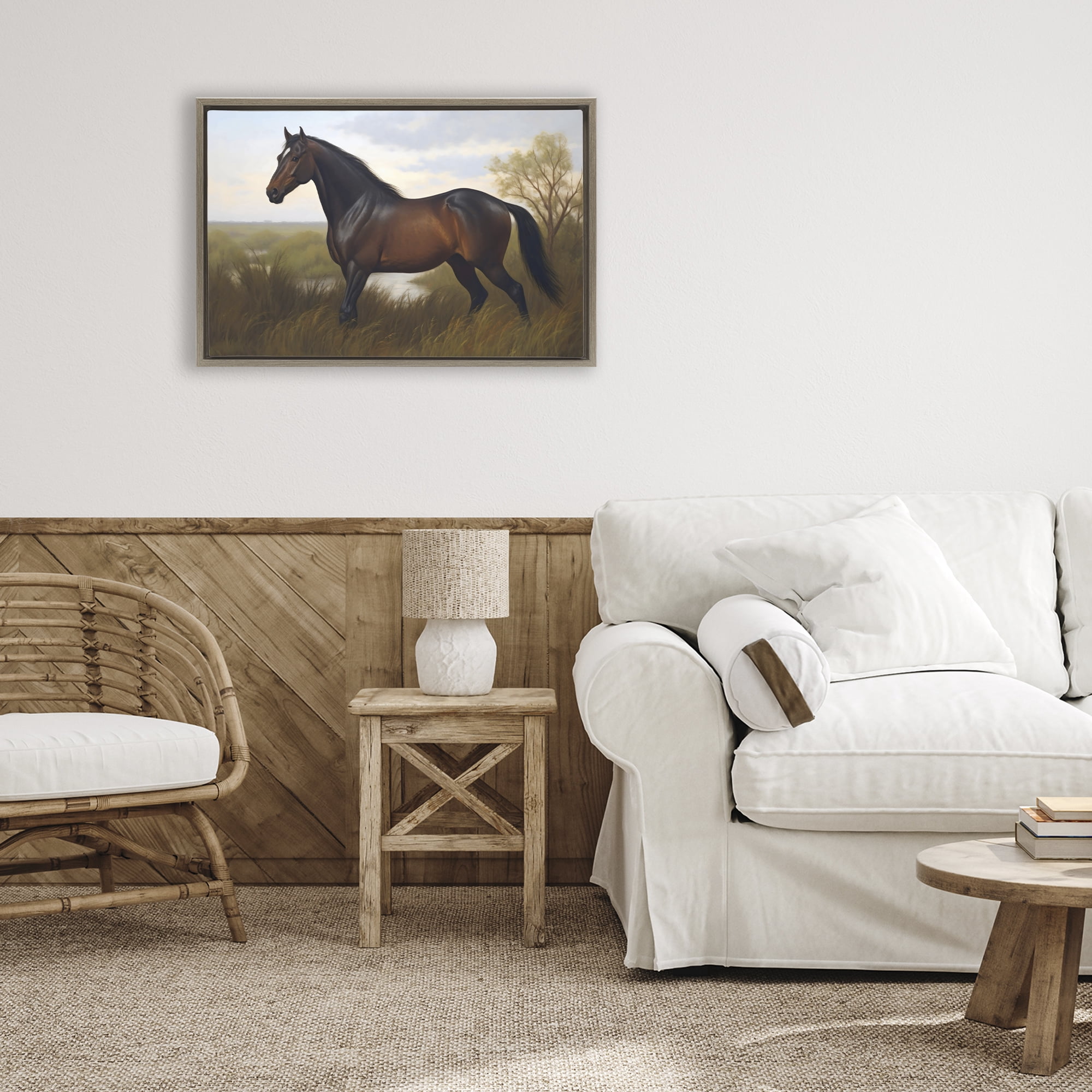 Stupell Industries Stallion in Marshland Brown Framed Floater Canvas Wall Art, design by Creative Studio