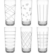 Medallion Highball Glass Set of 6, 16 oz, Durable Glasses, Etched Patterns, Textured Glass Cups, Tall Drinking Glasses Ideal for Water, Juice, Beer, Cocktails, and Iced Tea