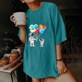 thumbnail image 2 of Moda Mujer Damas Cayó Hombro Mangas Impresión suelta Manga corta Top Pullover Tops Pompotops hfajkhk141597, 2 of 8