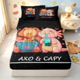 thumbnail image 2 of Manfei Cartoon Ramen Capybara Zipper Twin Comforter Sets with Fitted Sheet and 2 Pillowcases, Cute Boba Axolotl Zipper Bedding Set, Black Pink, Black Reversible, 4pcs, 2 of 7