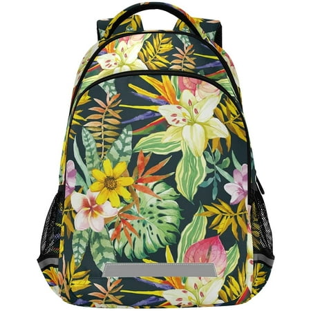 School Backpack with Chest Strap, Flowers Tropical Plants Laptop ...