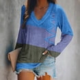 thumbnail image 2 of KIHOUT Women's Casual Tops 2024 Fashion Classic Color Block V Neck Blouse Fall Basic Loose Fit Pullover Shirts Long Sleeve Tunic Tops, 2 of 4