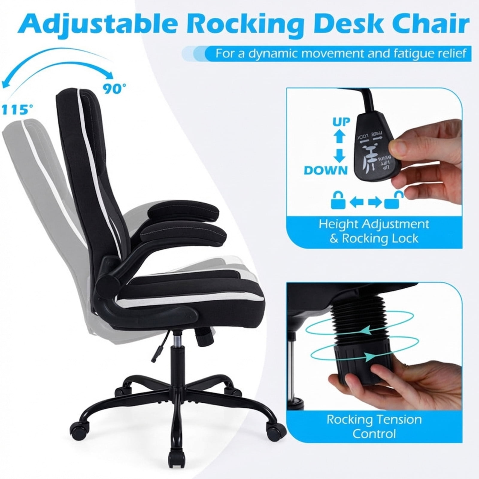 Furnibear Ergonomic Office Chair High Back Executive Desk Chair with Flip-up Armrests, Headrest, Lumbar Support, Computer Chair for Home Office, Black