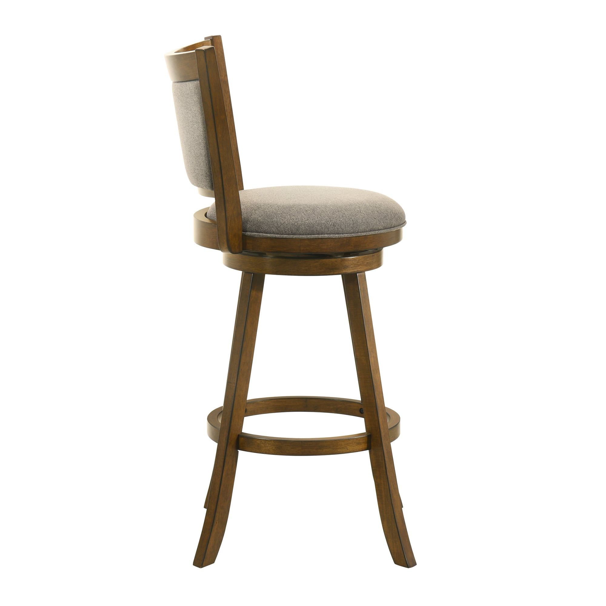 Aiden Modern Farmhouse Swivel Wood Bar Height Kitchen Bar Stool in Sepia Brown Finish with Grey Fabric Upholstered Seat - Set of 2