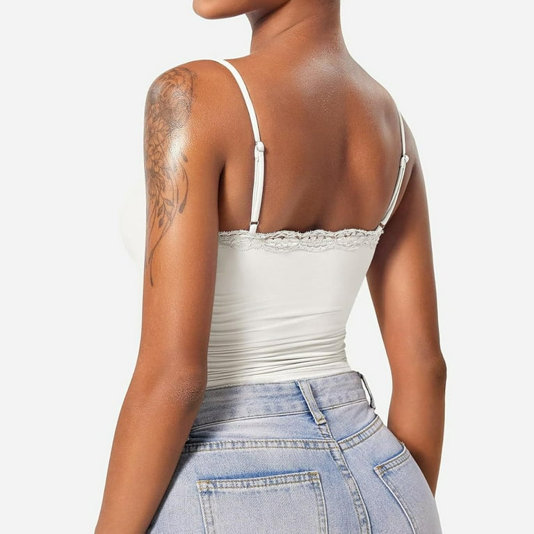 Holzkary Women Lace Cami Y2K Square Neck Double Lined Strap Tank