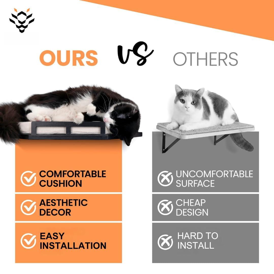 Cat Wall Shelves - Safe And Sturdy Furniture Stylish Wood Corner Shelf With 3 Steps For Cats Up To 15lbs Cushioned Perch Stairs Climbing Playing Black