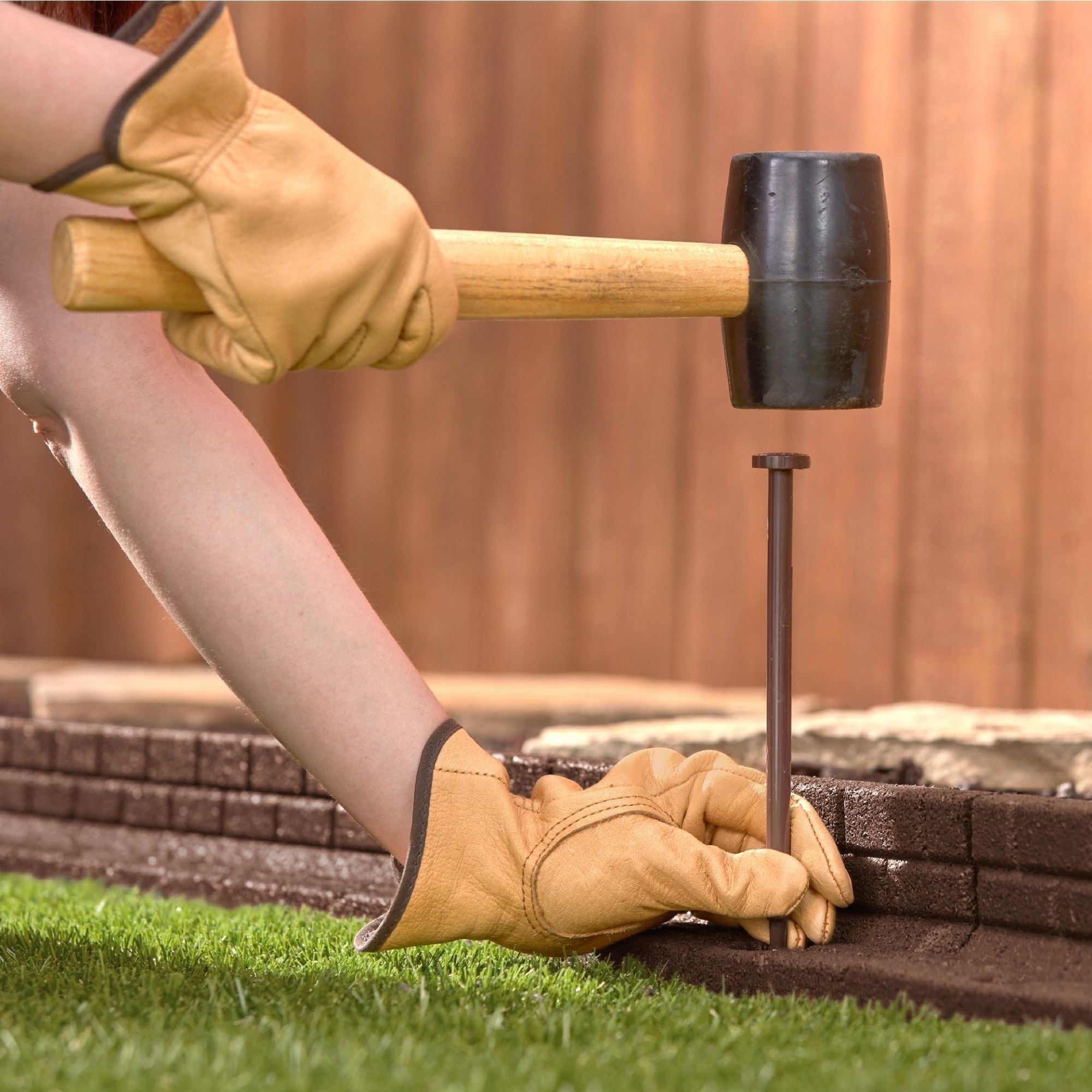 GroundSmart Brickface Landscape Edging, 4' Brown Rubber Garden Edging Border, 48 pack