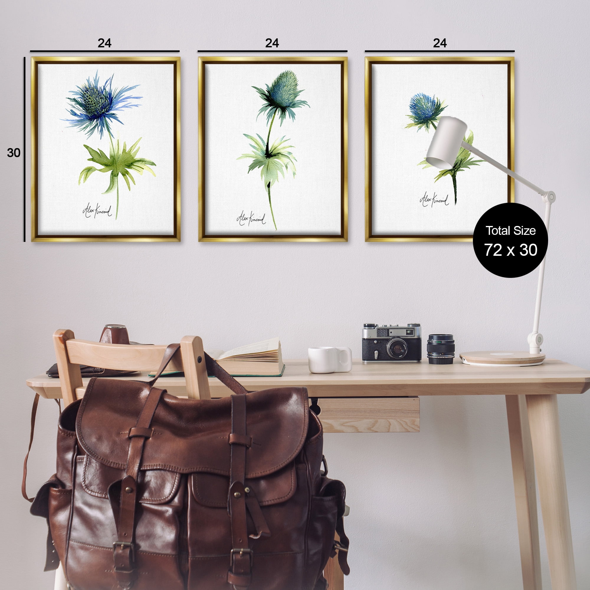 Stupell Industries Thistle Watercolors on White Botanical & Floral Painting Gold Floater Framed Canvas Art Print Wall Art, 25 x 31, Set of 3