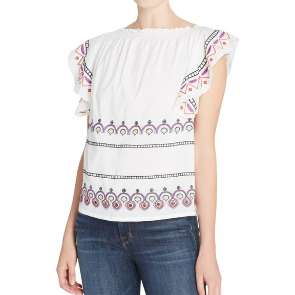 Catherine Malandrino Womens Embroidered Peasant Blouse, White, Small