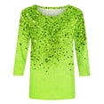 thumbnail image 4 of Women 3/4 Sleeve Tops Graphic Glitter Print Crew Neck Casual Trendy Tee Shirt Spring Fall Winter Basic T-shirts (XL, Green), 4 of 5