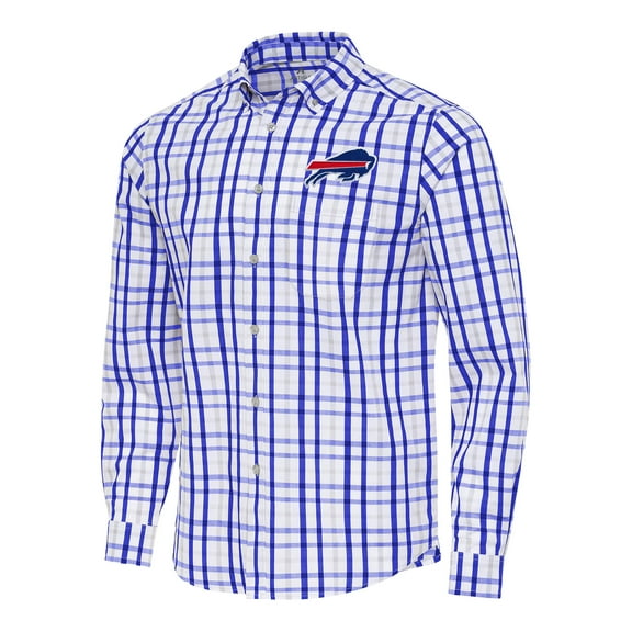 Men's Antigua Royal/Gray Buffalo Bills Tending Woven Tri-Blend Long Sleeve Button-Down Shirt