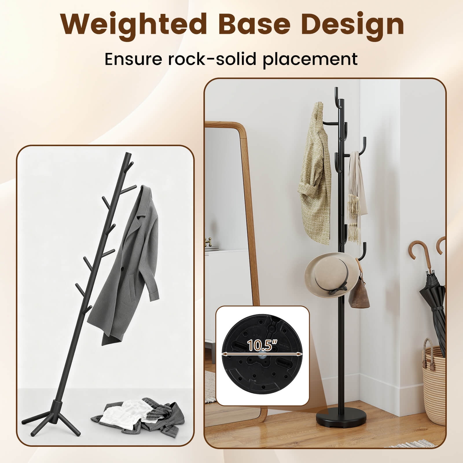 Costway Metal Coat Rack, Black, 8 Hooks, Vertical Design, Stable