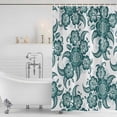 thumbnail image 3 of Teal Green Flower Shower Curtain, Waterproof Shower Curtains for Bathroom, Abstract Vintage Ethnic Floral Washable Fabric Bathtub Curtain Set Bath Decor with 12 Hooks Standard 72"x72", 3 of 8