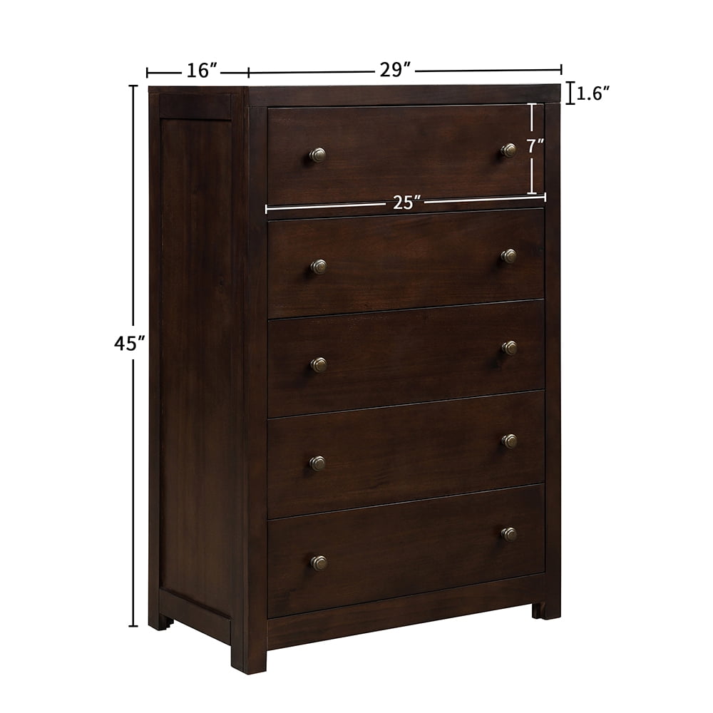 Lowestbest 5 Drawer Nightstand, Classic Solid Wood Chest, Solid Wood Dresser of Freely Configurable Bedroom Sets Chest, Rich Brown Lowestbest 5 Drawer Nightstand, Classic Solid Wood Chest, Solid Wood Dresser of Freely Configurable Bedroom Sets Chest, Rich Brown