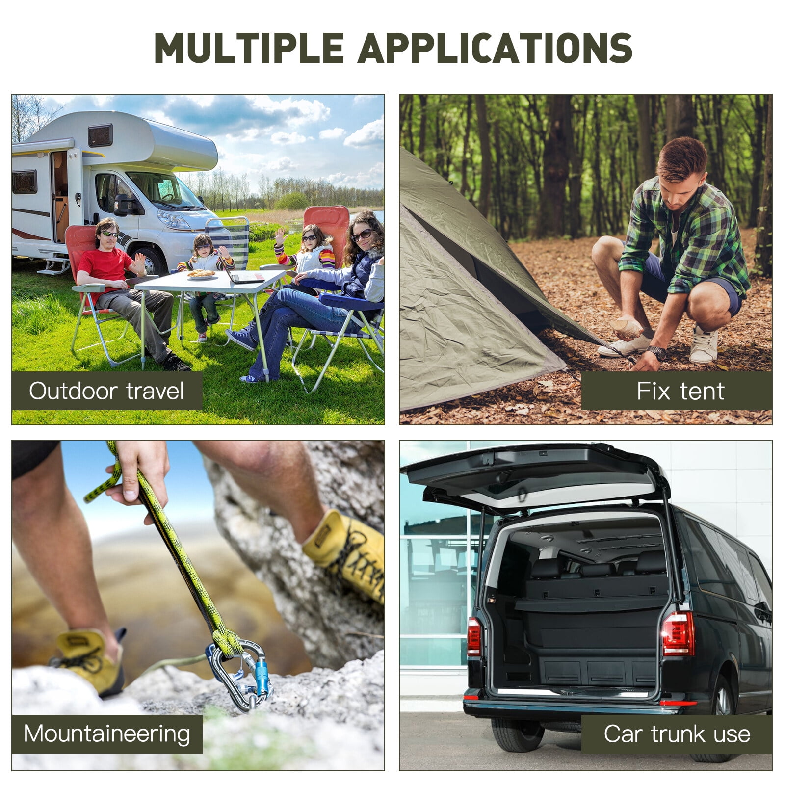 4 Pack Mini Short Bungee Cords with Carabiner Hooks Heavy Duty Elastic Tie Downs Straps for Tent, Bike, Kayak, Luggage