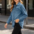 thumbnail image 5 of TGSLY Women's Fall Denim Jacket Lightweight Collared Snap Button Down Long Sleeve Jean Coat Relaxed Casual Solid Color Frayed Hem Outerwear XL, 5 of 7