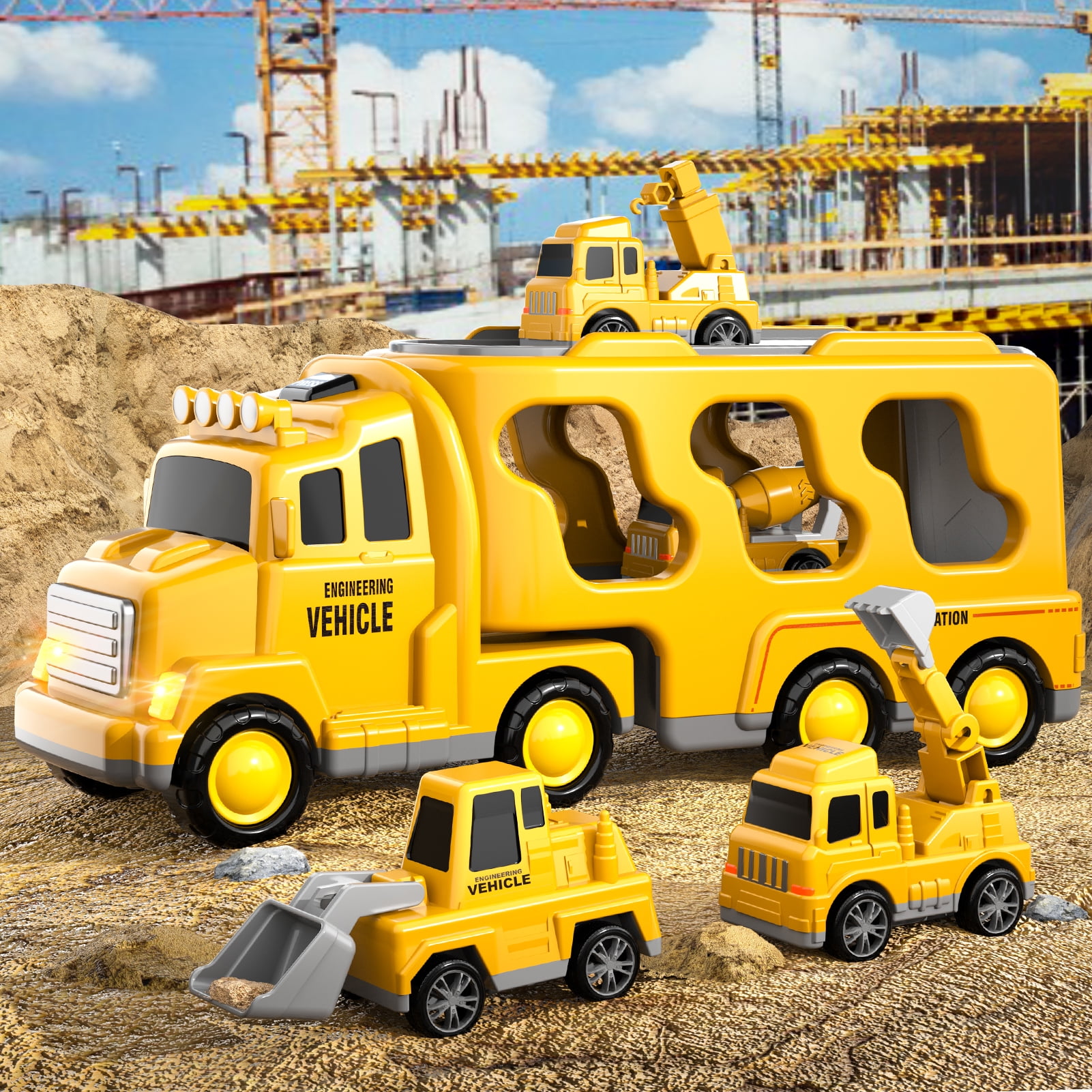 Lucky Doug Truck Toys for Kids Boys, Car Set Boys Toys Ages 2-5, Birthday Gift for 1 2 3 Years Boys