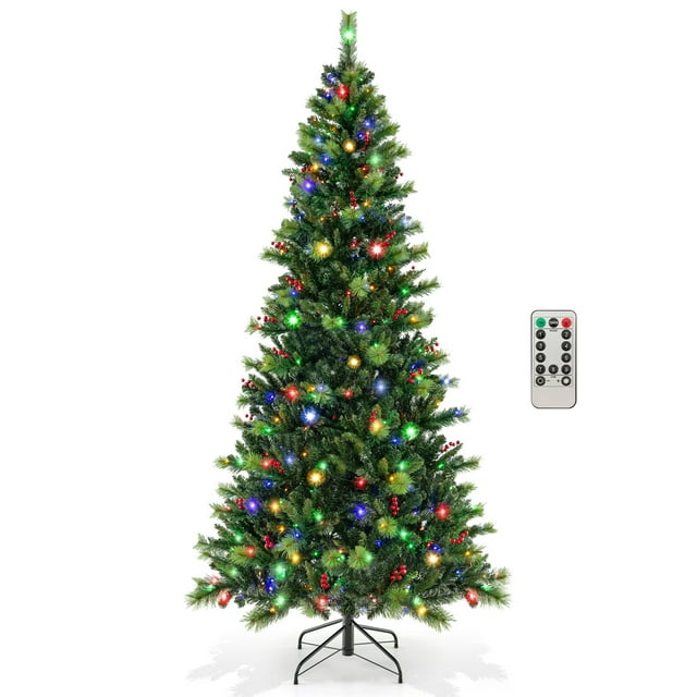 Costway 8FT Pre-Lit Artificial Christmas Tree 9 Lighting Modes with 500 LED Lights & Timer