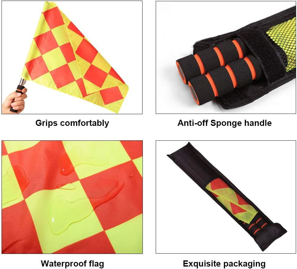 Soccer Referee Flags Kit, Accessories Set,8 PCS Toolkit including Linesman Flags, Captain Armband, Whistle,Toss Coin and Yellow Cards with Notebook - 8 in 1