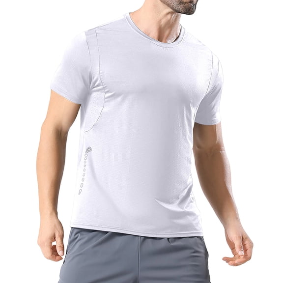 VSSSJ Mens Athletic Shirts Short Sleeve Gym Workout T Shirt Running Training Sports Lightweight Summer Crewneck Basic Tee for Men White L