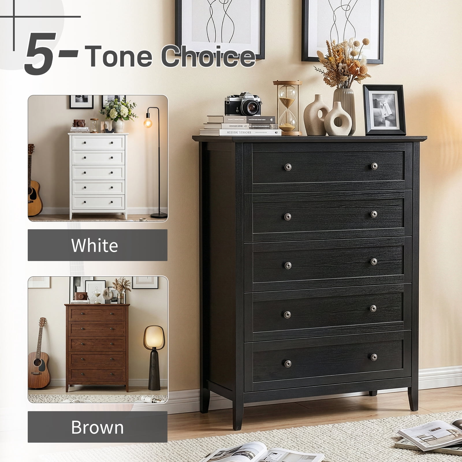 Five Drawers Cabinet, Double Handles P2 Particleboard + MDF Melamine 80*40*115cm Framed