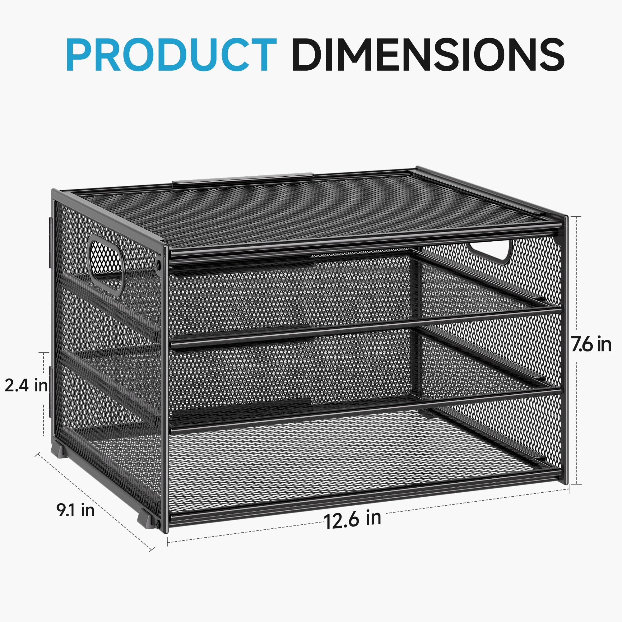 Marbrasse Paper Organizer for Desk, 4-Tier Desk Organizer Tray, Mesh Desktop File Organizers with Handle, Office Classroom Organization and Storage-Black
