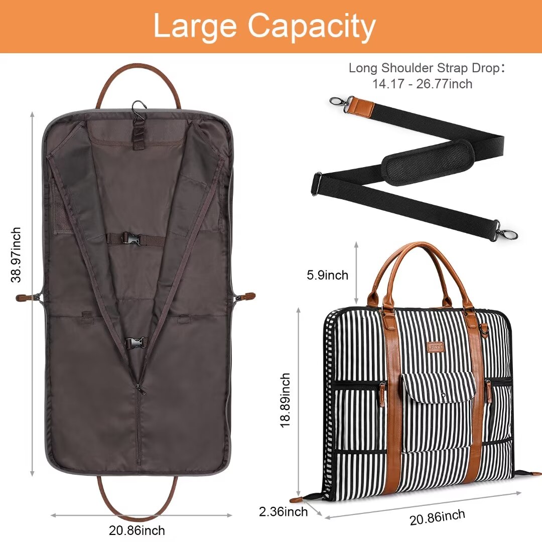 Carry On Garment Bag for Business Travel S-ZONE Canvas Leather Men Suit Cover