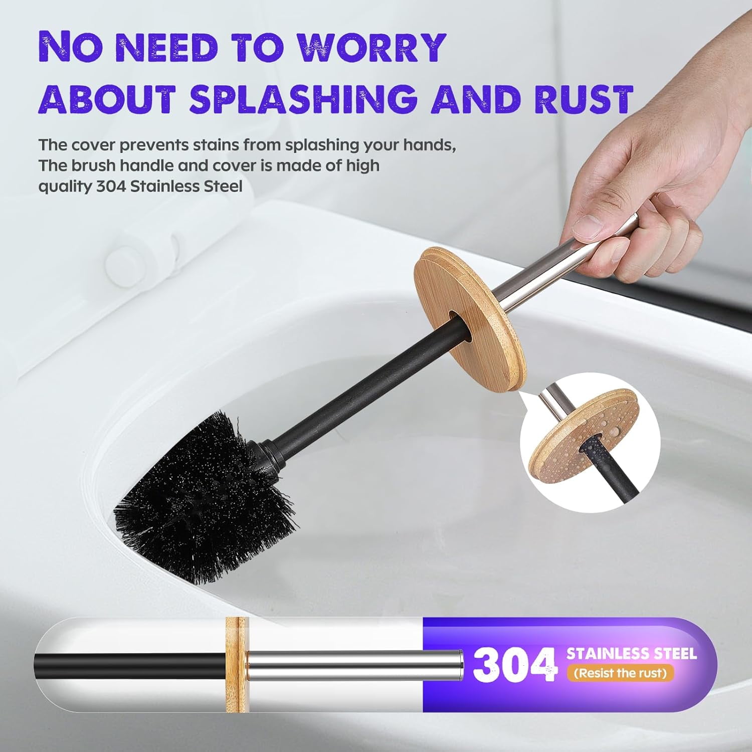 Compact Toilet Brush & Holder Set, Stainless Steel Handle, Deep Cleaning, Durable Nylon Bristles, Splash-Proof Design
