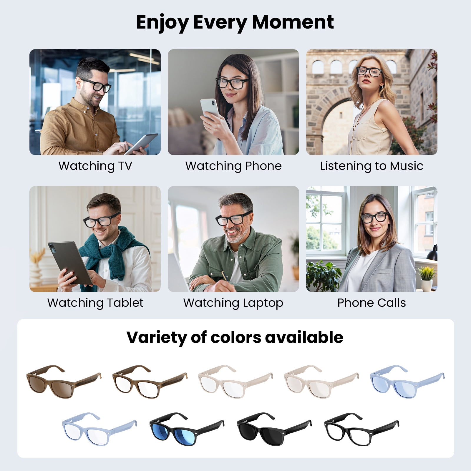 WeariQ Blue Light Blocking Bluetooth Smart Glasses – Shiny Black Bluetooth Glasses with UV Protection, Hands-Free Calls & Music