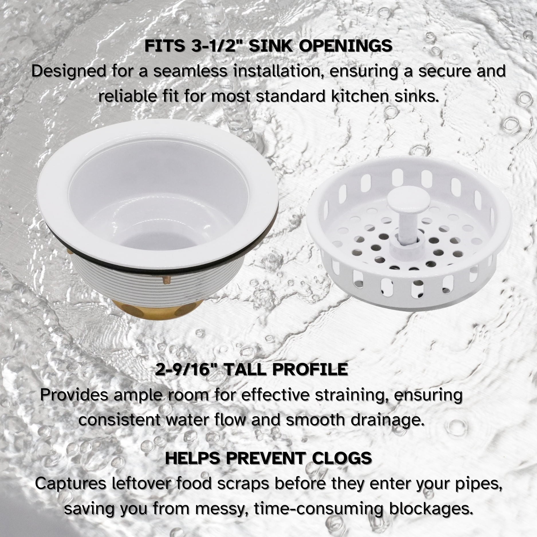 Westbrass COMBO PACK 3-1/2" Wing Nut Style Sink Strainer and Extra-Deep Waste Disposal Trim, Powder Coat White