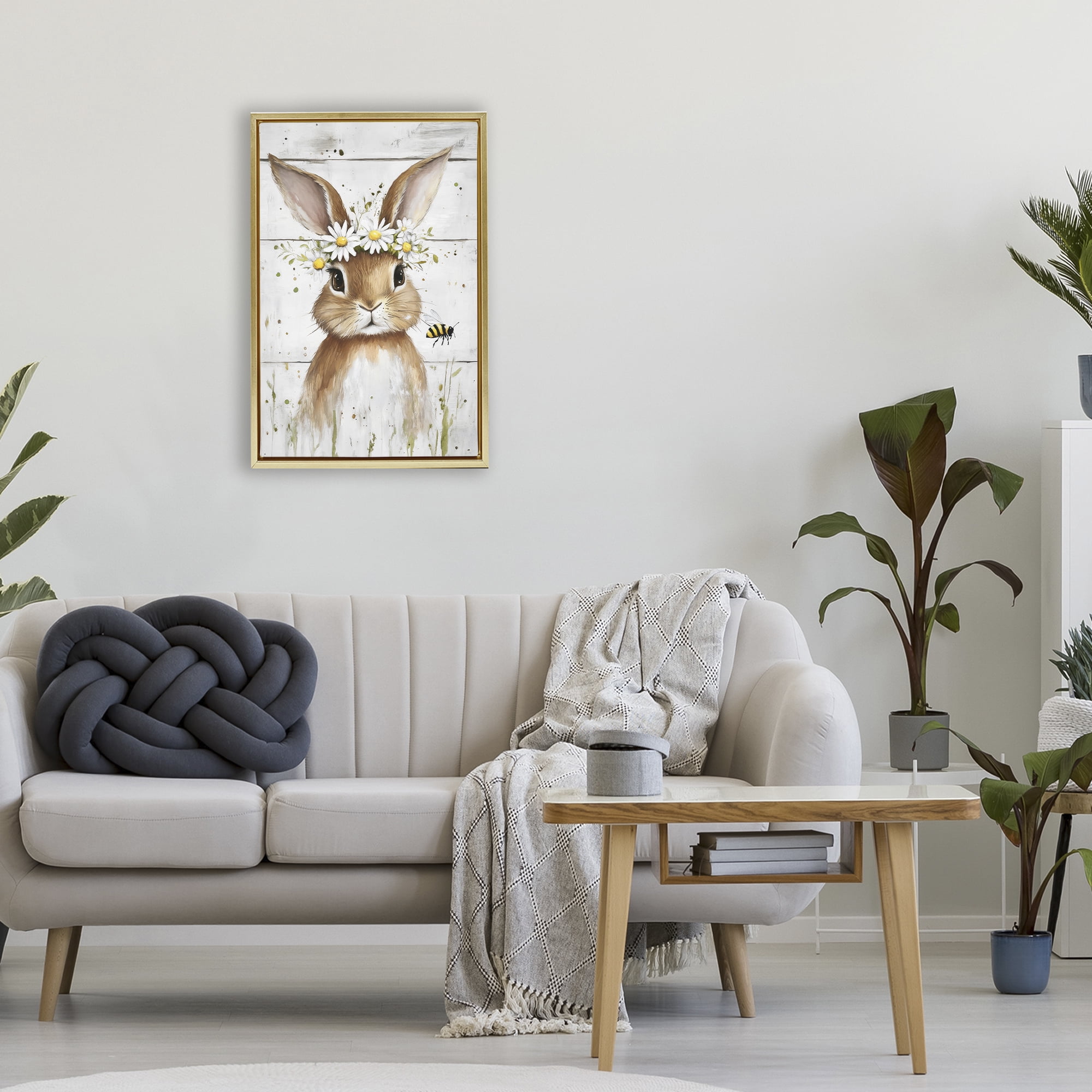 Stupell Industries The Bunny & The Bee Gold Framed Floater Canvas Wall Art, design by Tina LeCour