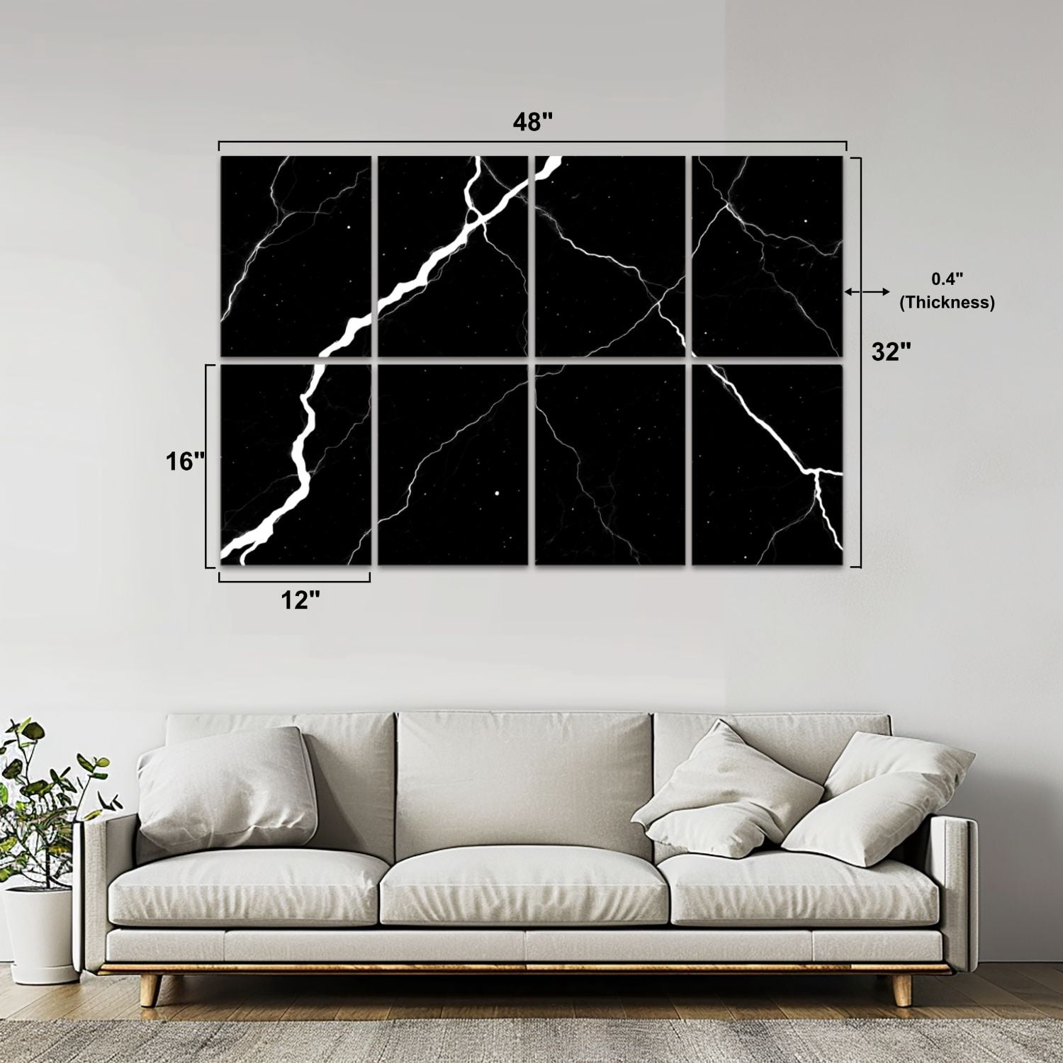 8 Pack Art Acoustic Panels Sound Absorbing Black Marble White Veins Abstract Design Decorative Soundproof Wall Panels Self Adhesive for Nursery Game Room Bedroom 48"x32"