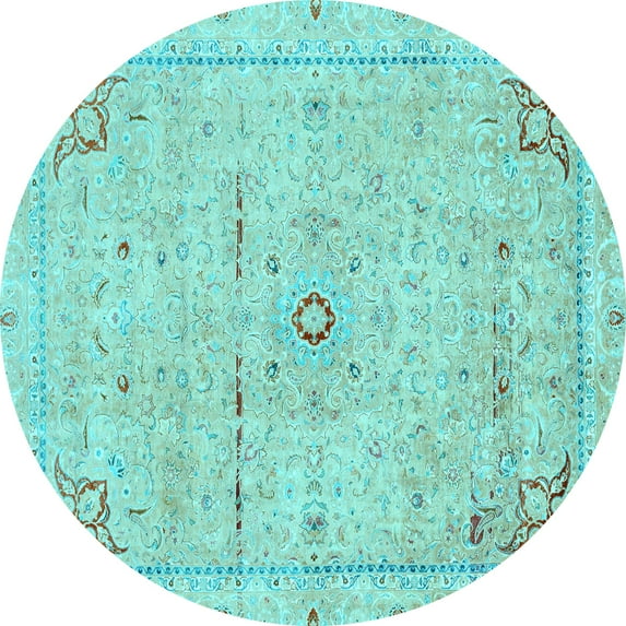 Ahgly Company Indoor Round Abstract Light Blue Modern Area Rugs, 5' Round