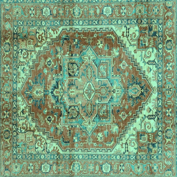Ahgly Company Machine Washable Indoor Square Persian Turquoise Blue Traditional Area Rugs, 5' Square