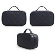 thumbnail image 4 of Bolsa de maquillaje pequeña, bolsa de cosméticos para mujer, organizador de maquillaje de viaje de 2 capas, bolso negro, capacidad compacta para uso diario, soporte para brochas de maquillaje, nailon, 4 of 5