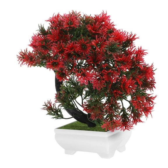 WASHWEPE 1Pack Red Artificial Bonsai Tree Plastic PP Artificial Plants Bonsai Decoration for Room Office Kitchen
