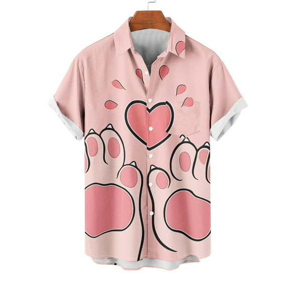 VBTAPA Mens Valentines Day Shirt Love Heart Print Shirts Casual Short Sleeve Vacation Shirts Button Down Hawaiian Beach Shirt Today's Deals Pink XXL