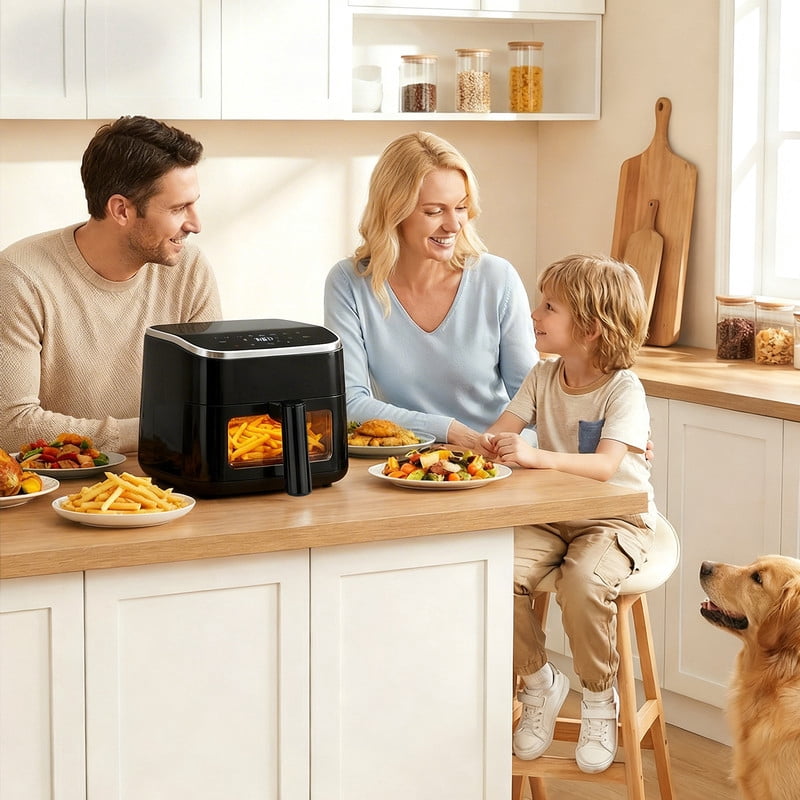 Sybels 4QT Digital Air Fryer: 1500W, Visible Window, 8 Presets, 400°F, 60-Min Timer, Auto Shut-Off, Dishwasher-Safe Basket, Black