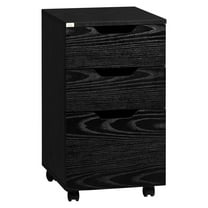 3 Drawer Office Storage Cabinet, Under Desk Cabinet with Wheels, Black Wood Grain