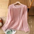 thumbnail image 2 of WCMZJ Long Sleeve Cotton Linen Shirts for Women Dressy Casual Side Button Down Embroidered Tops Loose Comfy Fall Blouses Pink L, 2 of 9