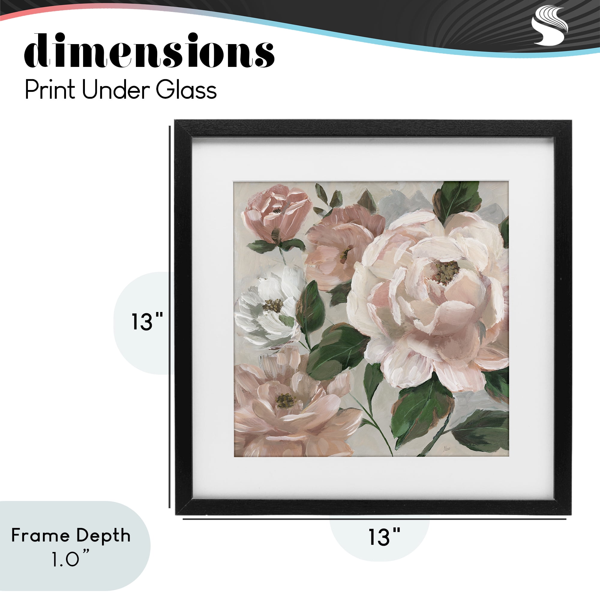 Stupell Industries Delicate Blush Peonies with Leaves Black Framed Print Under Glass, design by Nan