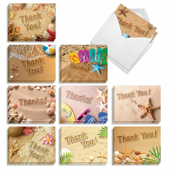 20 Thank You Note Cards with Envelopes (4" x 5.12") - Beach Notes Thank You (10 Designs, 2 Each) AM6113TYG-B2x10