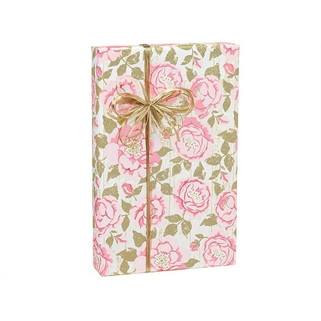 Pack Of 1, 24" X 85' Cottage Rose Garden Floral & Kraft Gift Wrap For Feminine, Birthday, Mother's Day / Any Occasion